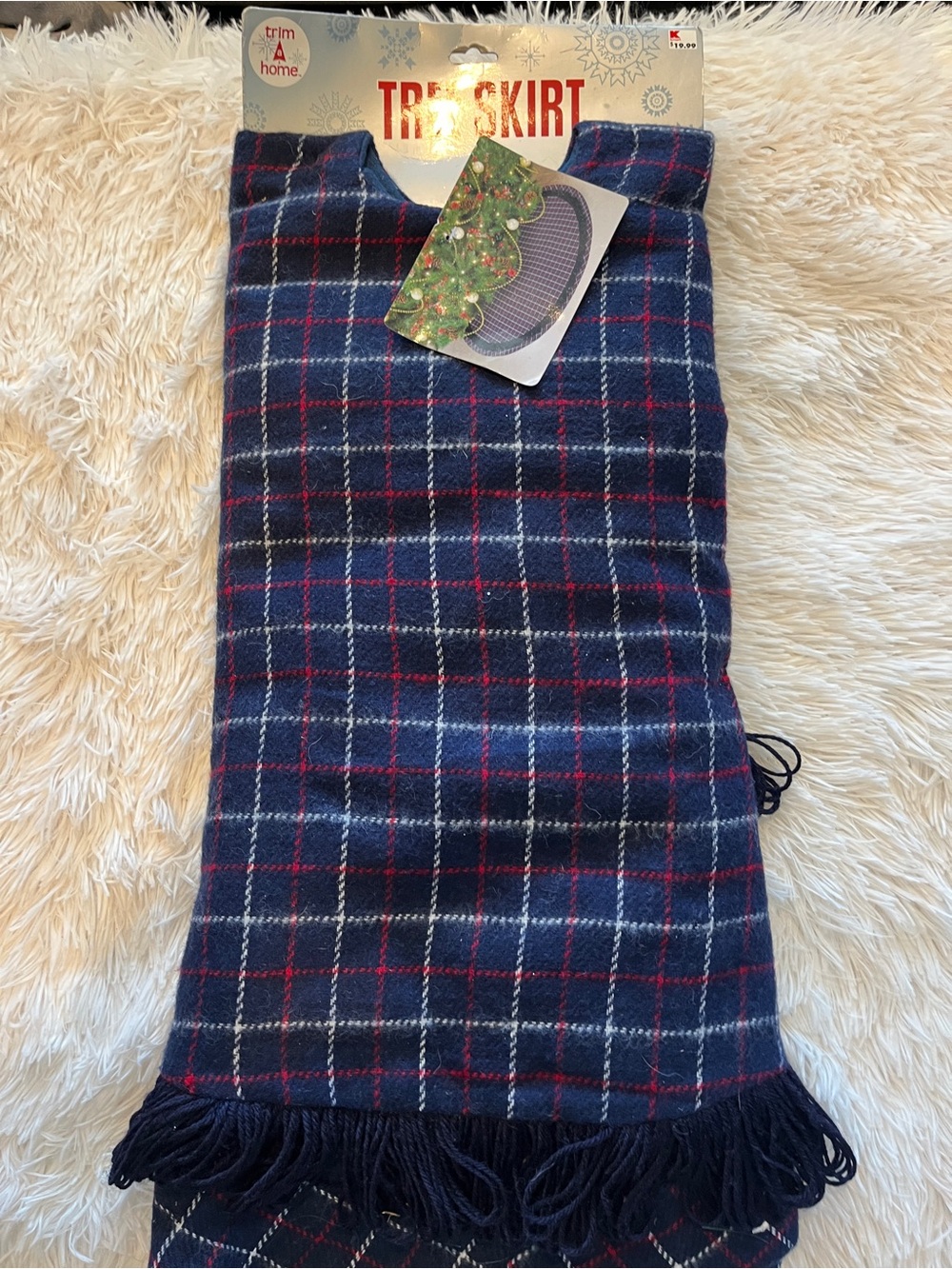 Vintage Trim A Home Plaid Tree Skirt - Navy with Red & White